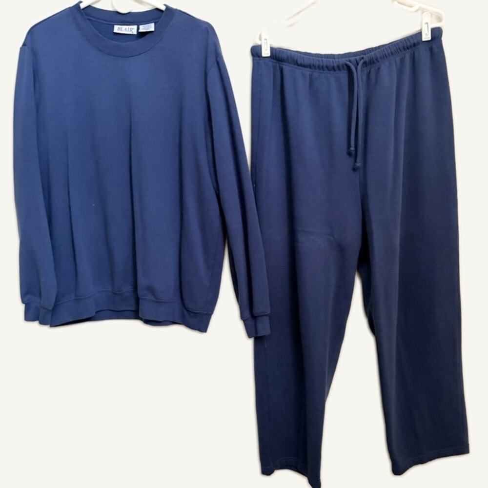 Blair Women's Navy Fleece Sweatshirt & Sweatpants 2-Piece Set Size Large